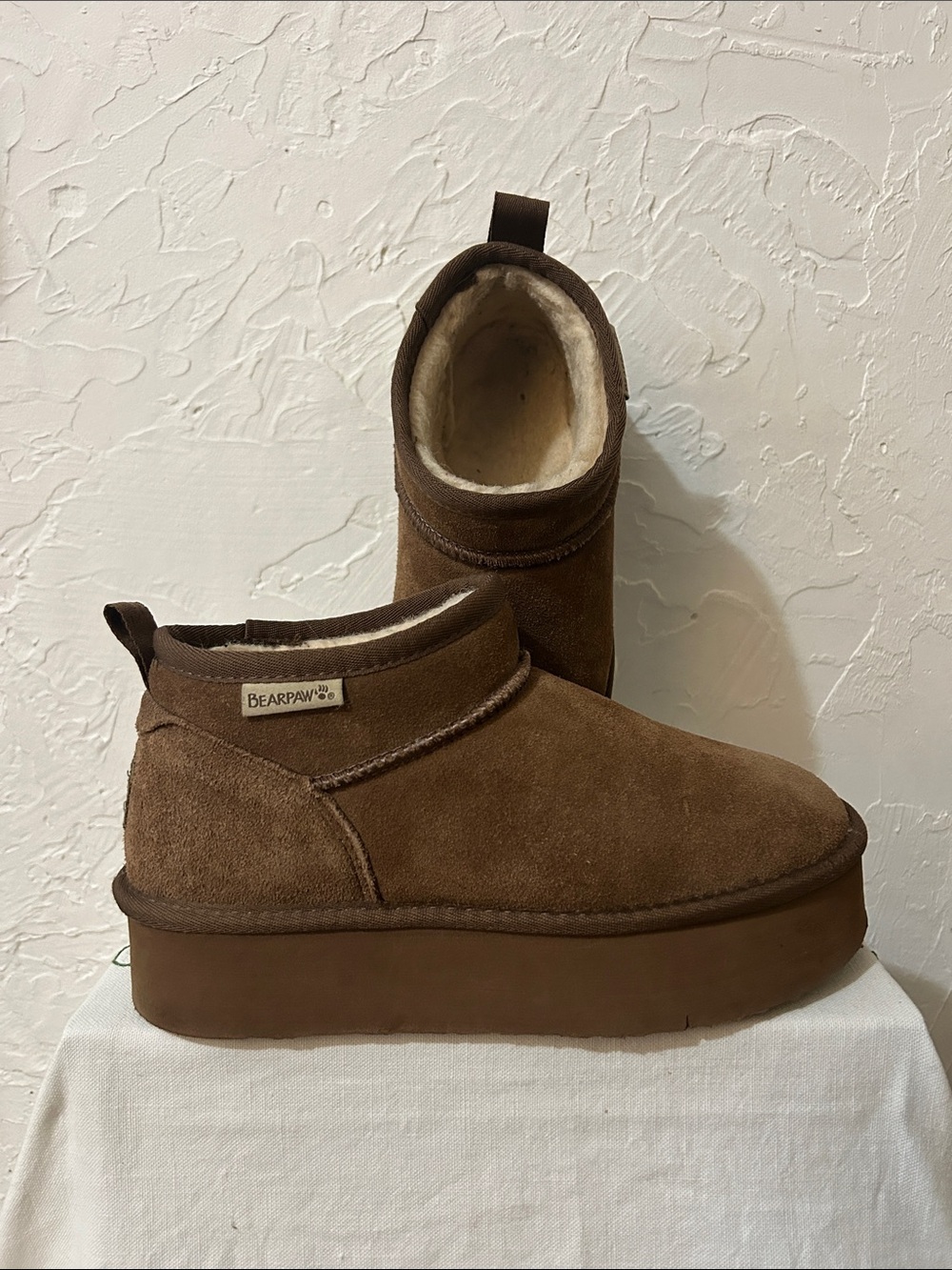 BearPaw Men's Chestnut Suede Platform Shearling Boot